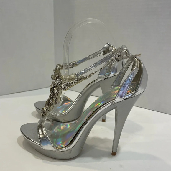 Michelangelo silver Stilleto open toe 5” heel sandals shoes size 6 1/2 - Picture 3 of 7